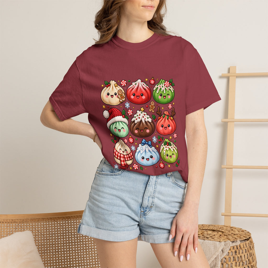 T-shirt de Noël mignon « Comfort Colors® » avec raviolis, cadeau kawaii pour amateur de cuisine pour les fêtes, pour les fans de raviolis, cadeau gourmand de Noël mignon