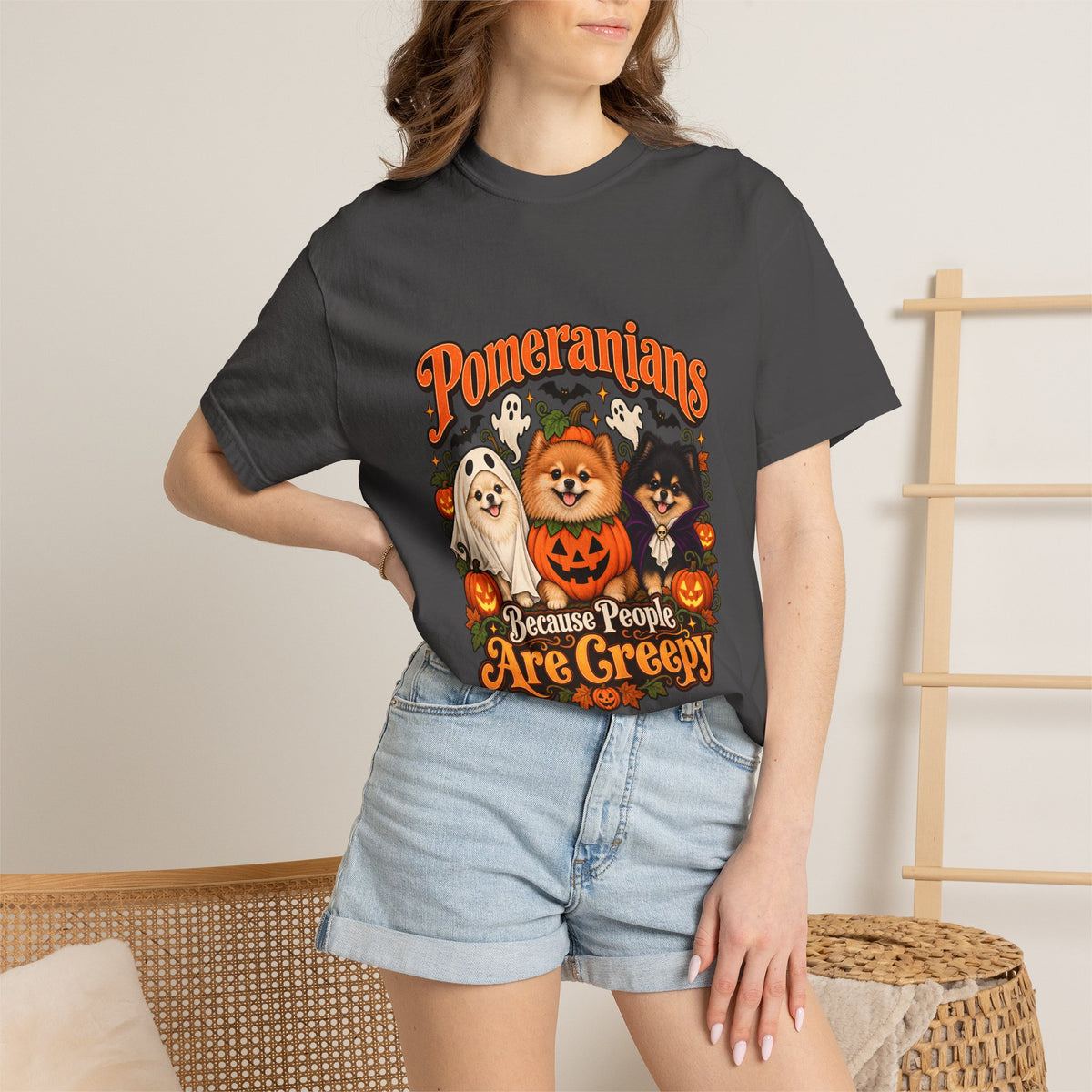 Comfort Colors® Pomeranians Because People Are Creepy Shirt, Funny Pomeranian Lover Gift, Halloween Dog Mom Graphic Tee, Spooky Pom Dog Gift