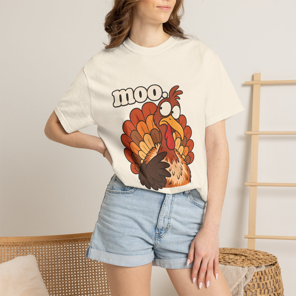 Comfort Colors® Moo Turkey T-Shirt, Funny Thanksgiving Turkey Gift, Cute Cartoon Turkey Lover Gift, Thanksgiving Dinner Graphic Tee