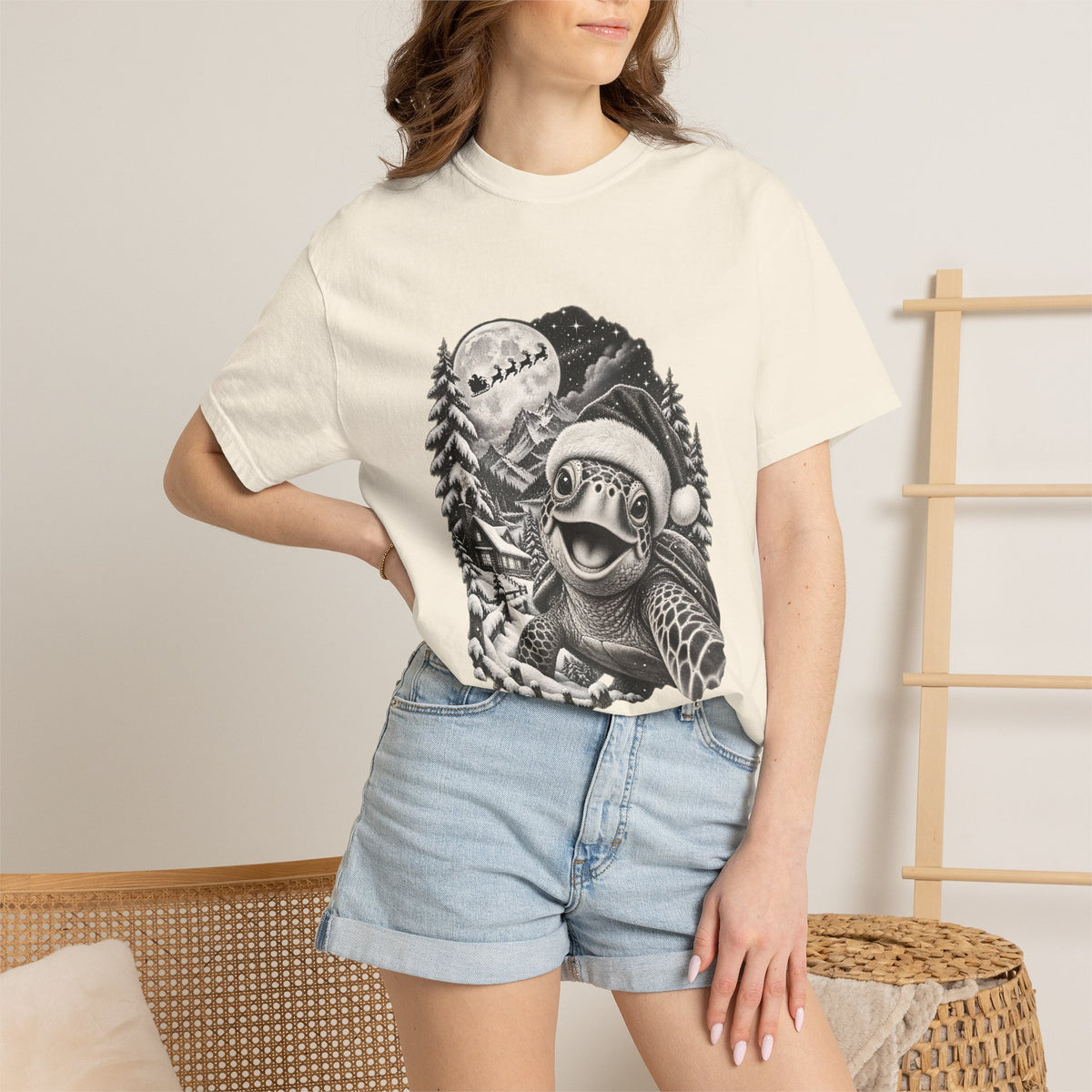 Comfort Colors® Christmas Turtle T-Shirt, Cute Sea Turtle Lover Gift, Funny Santa Hat Turtle Christmas Gift, Winter Ocean Animal Graphic Tee