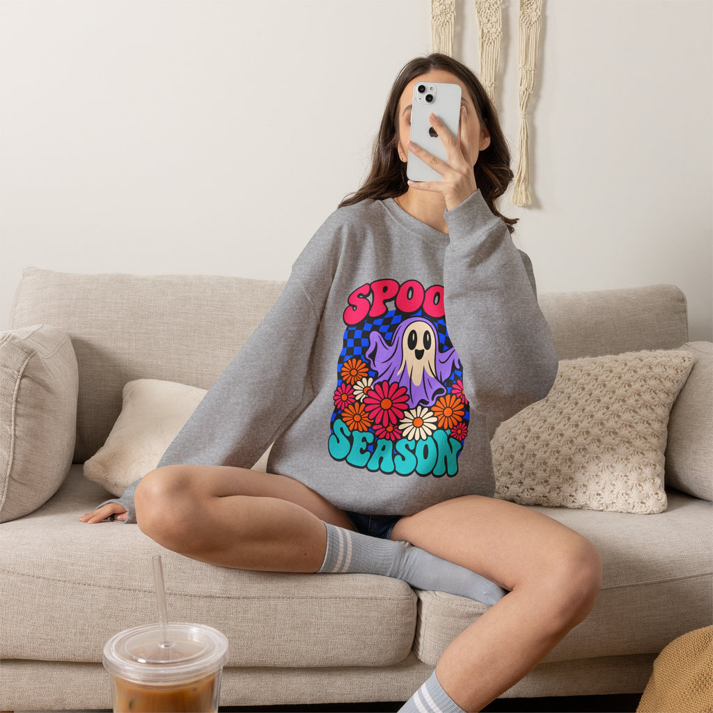 Spooky Season ghost floral Sweatshirt, Cute Ghost Halloween Gift, Colorful Floral Ghost Graphic Tee, Spooky Season Lover Gift