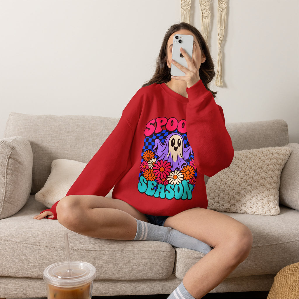 Spooky Season ghost floral Sweatshirt, Cute Ghost Halloween Gift, Colorful Floral Ghost Graphic Tee, Spooky Season Lover Gift