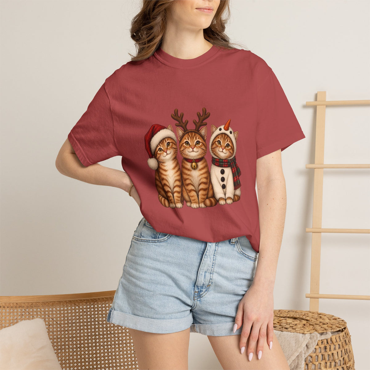 Comfort Colors® Christmas Cats T-Shirt, Cute Holiday Cat Lover Gift, Funny Santa Reindeer Snowman Cats Gift, Festive Kitty Graphic Tee