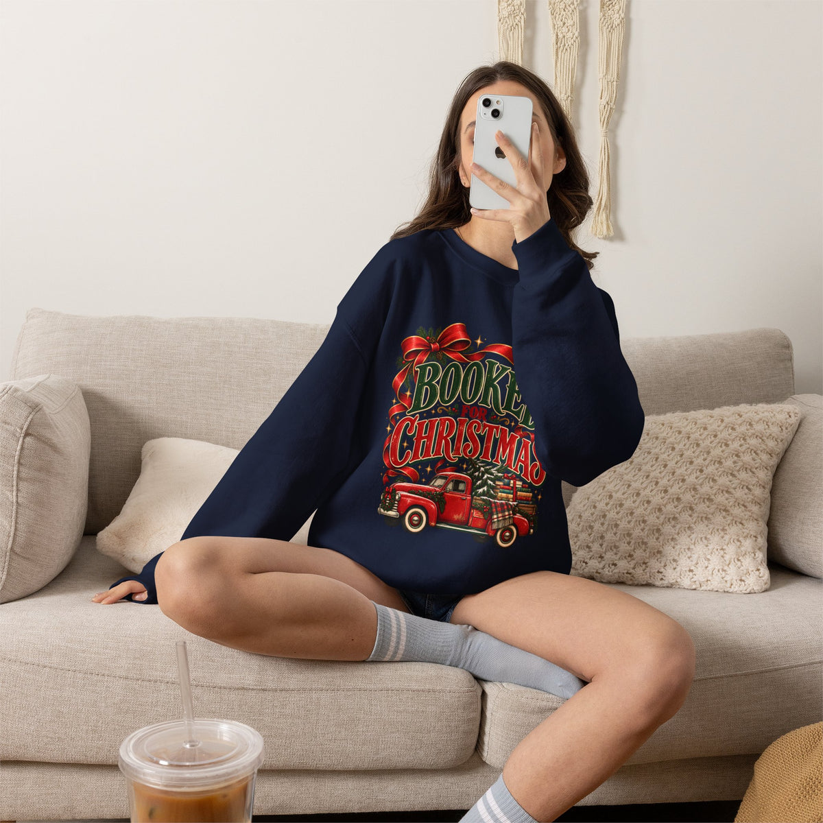 Booked for Christmas Sweatshirt, Book Lover Holiday Gift, Vintage Christmas Truck Graphic Sweatshirt, Cozy Reader Christmas Gift for Her