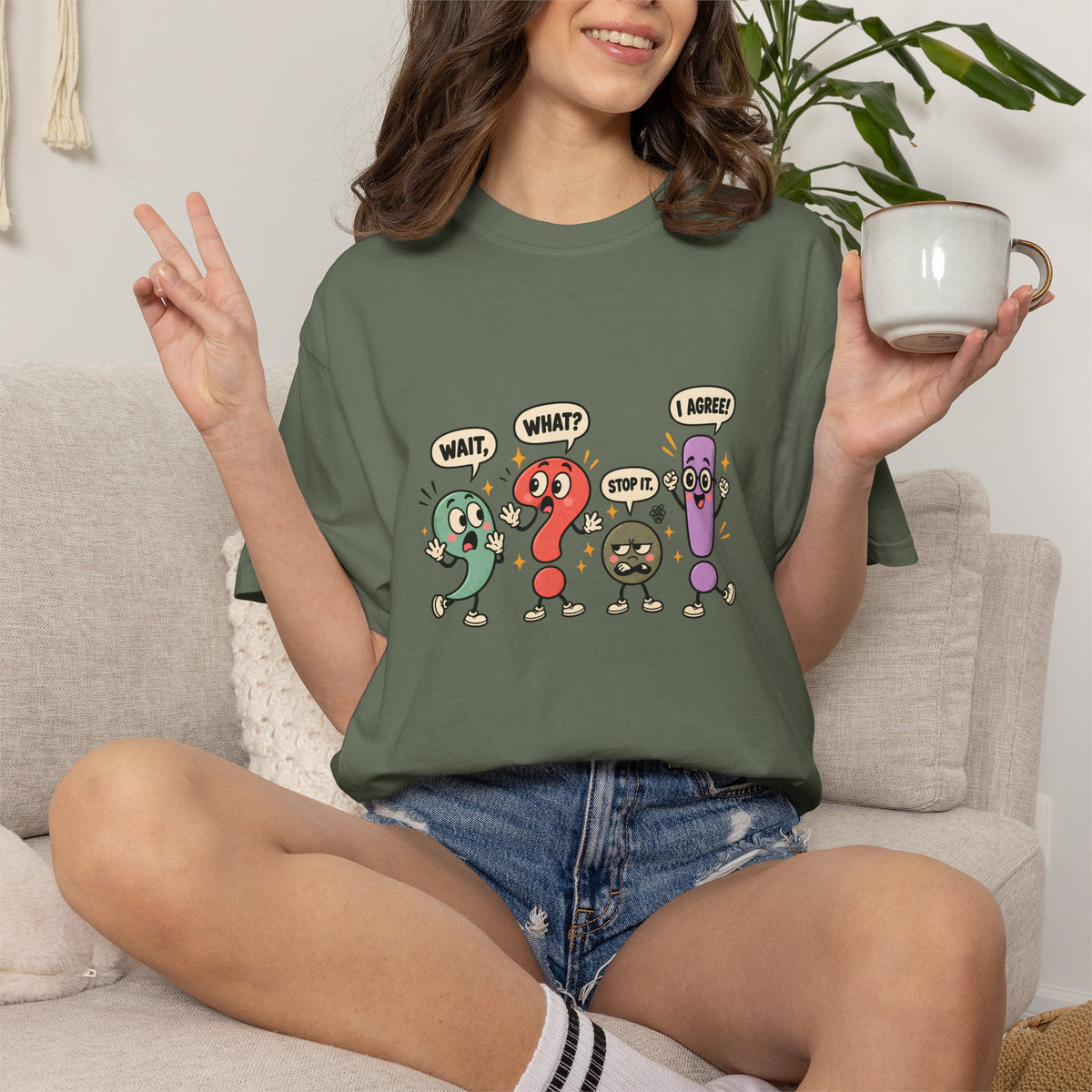 Comfort Colors® Wait What Stop It I Agree T-Shirt, Funny Punctuation Teacher Gift, Grammar Lover Classroom Gift, Cute English Teacher shirt