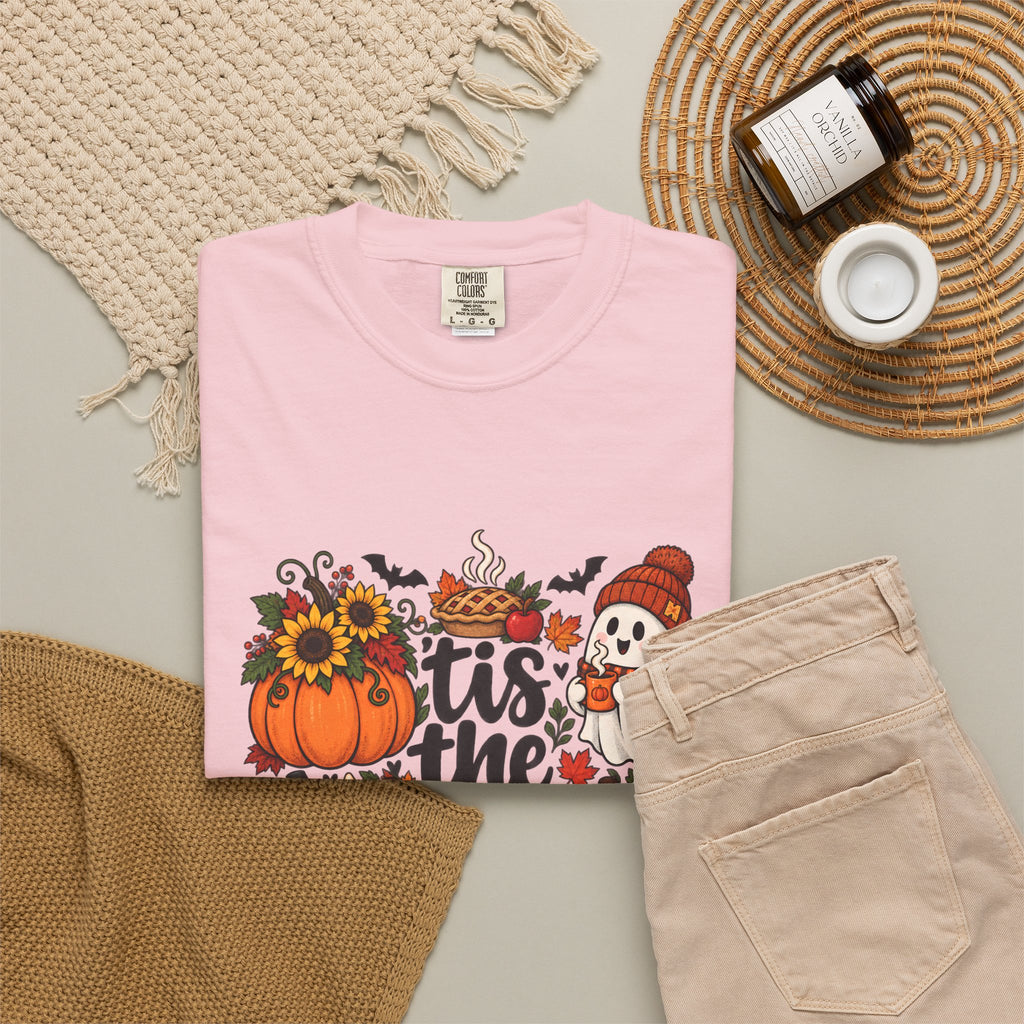 T-shirt Comfort Colors® « Tis the Season », cadeau pour amateur de citrouilles, t-shirt pour l'automne, Thanksgiving et Halloween, t-shirt douillet pour la saison des récoltes pour femmes