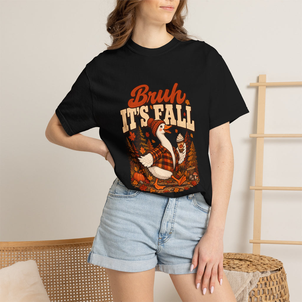 Comfort Colors® Bruh Its Fall T-Shirt, Funny Autumn Goose Lover Gift, Pumpkin Spice Coffee Gift, Retro Cozy Fall Season Graphic Tee