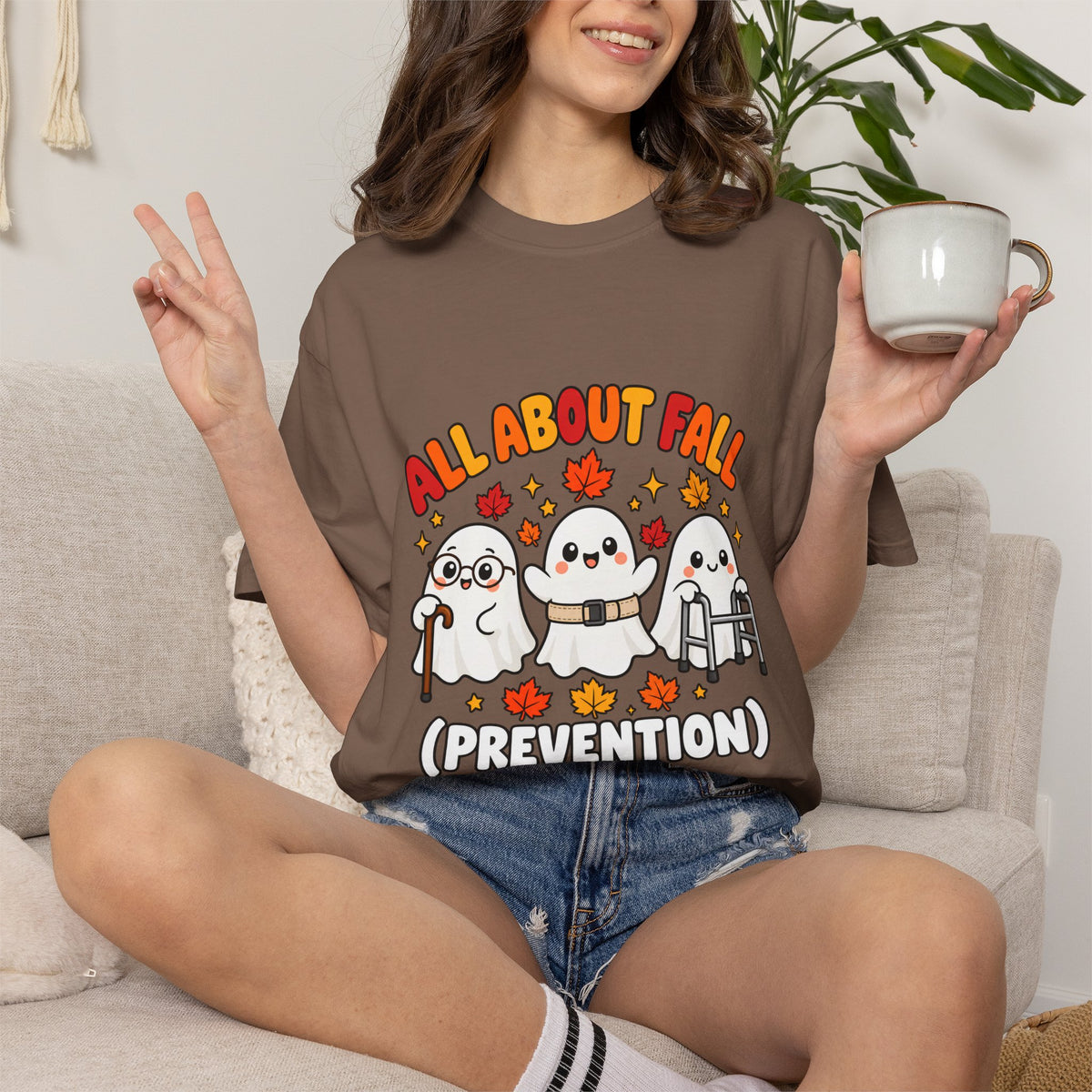 Comfort Colors® All About Fall Prevention T-Shirt, Funny Physical Therapist Gift, Occupational Therapy Humor Gift, Cute Autumn Ghost