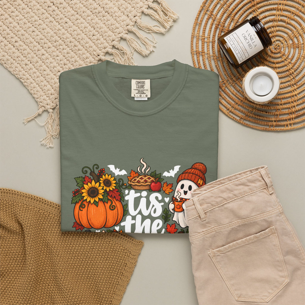 T-shirt Comfort Colors® « Tis the Season », cadeau pour amateur de citrouilles, t-shirt pour l'automne, Thanksgiving et Halloween, t-shirt douillet pour la saison des récoltes pour femmes