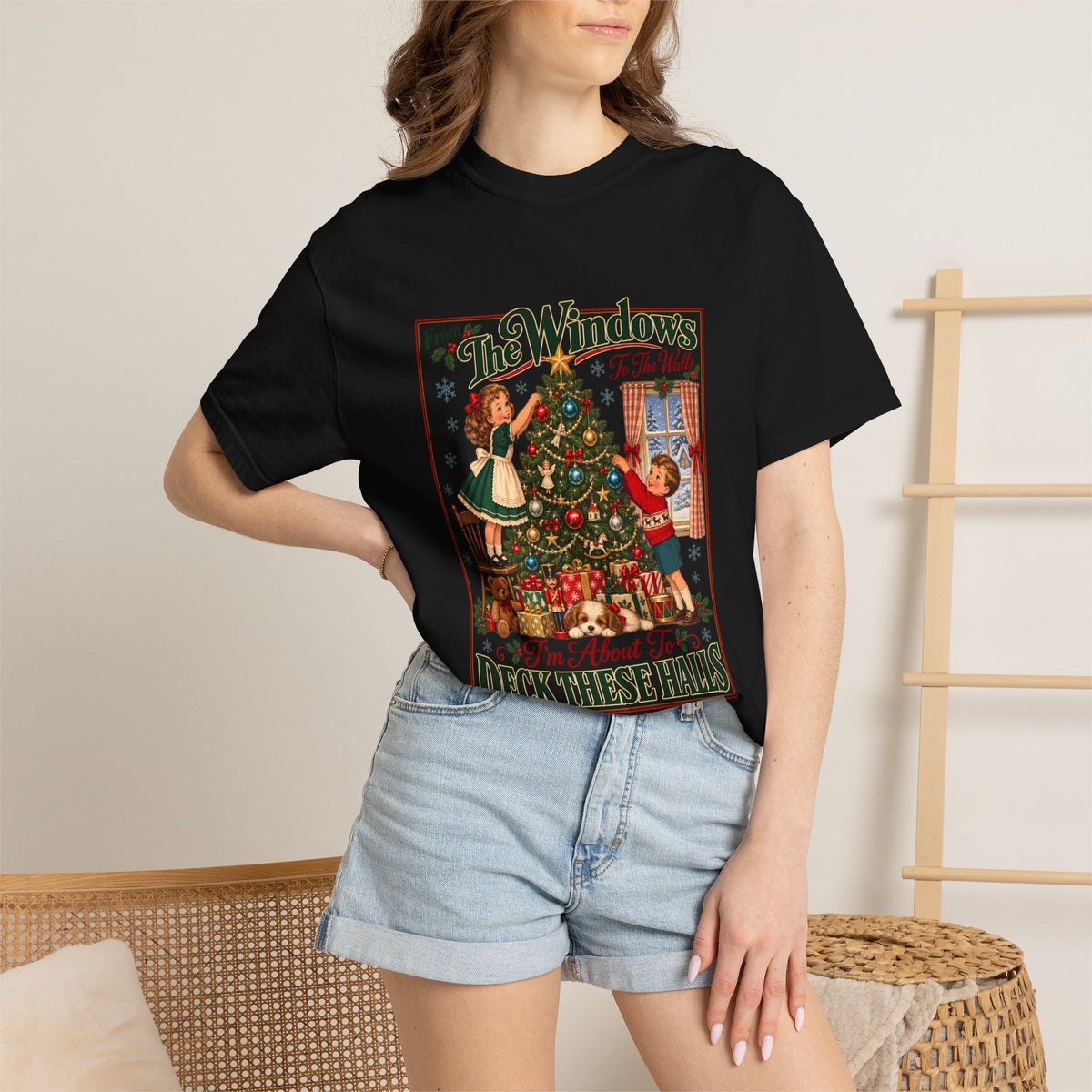 Comfort Colors® From The Windows To The Walls Im About To Deck These Halls T-Shirt, Funny Christmas Decorating Gift, Vintage Christmas