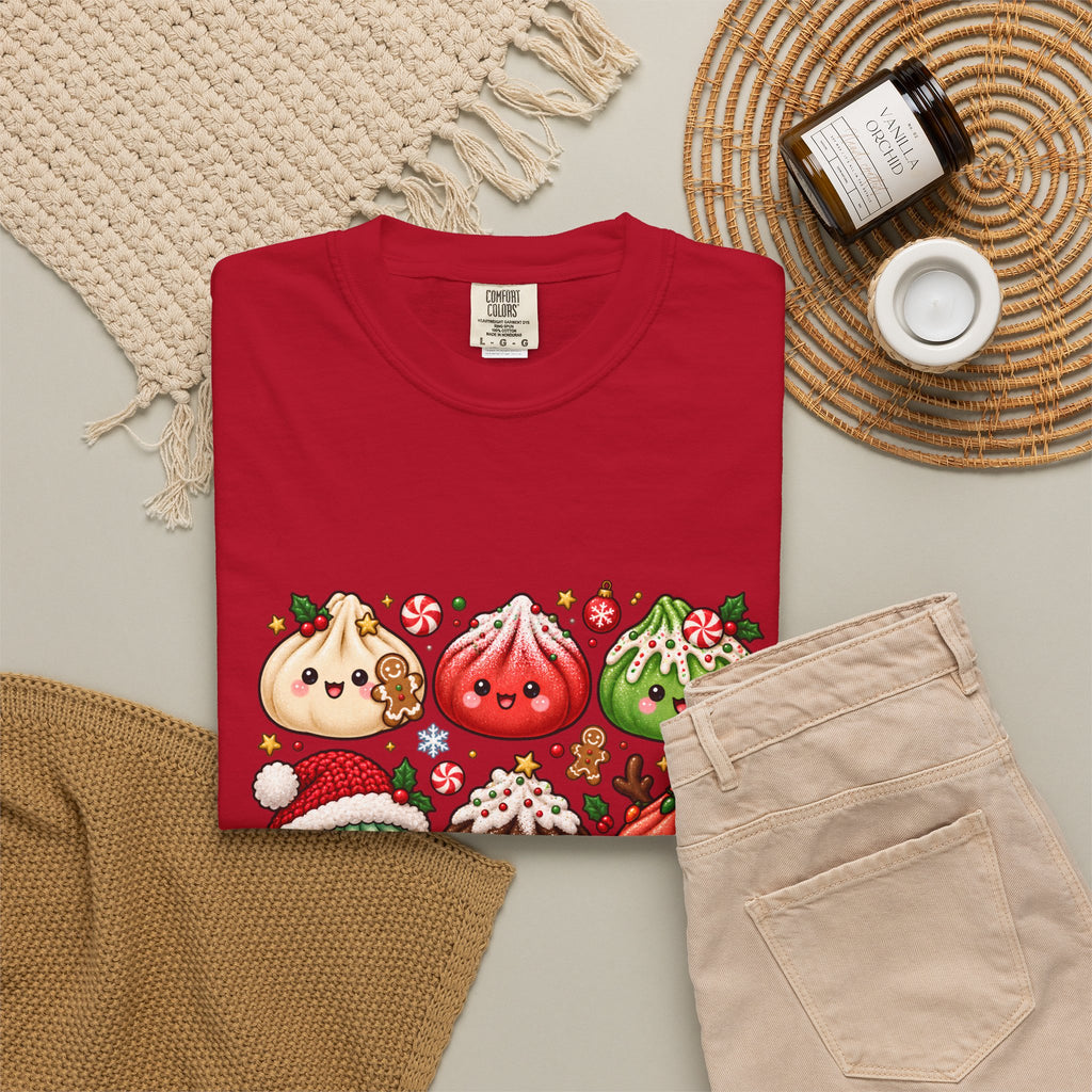 T-shirt de Noël mignon « Comfort Colors® » avec raviolis, cadeau kawaii pour amateur de cuisine pour les fêtes, pour les fans de raviolis, cadeau gourmand de Noël mignon