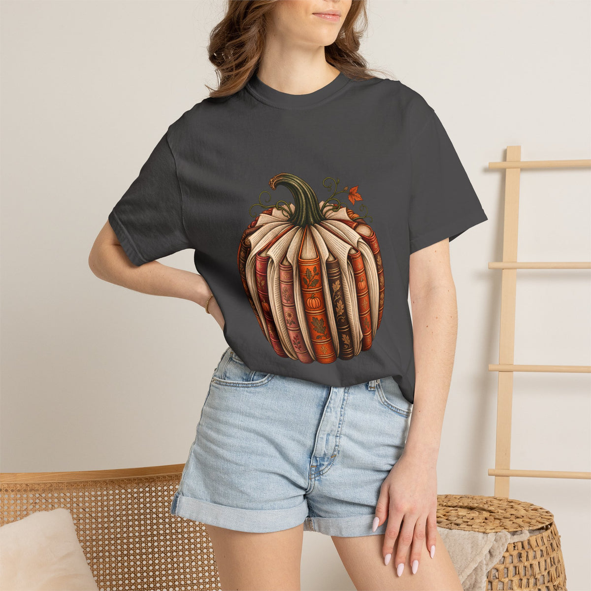 Comfort Colors® Book Pumpkin T-Shirt, Fall Reading Lover Gift, Vintage Autumn Bookish Gift, Cozy Librarian Teacher Pumpkin Graphic Tee