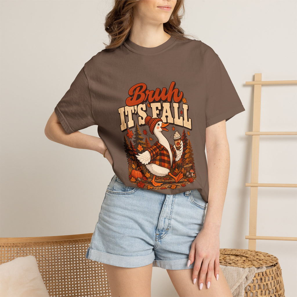 Comfort Colors® Bruh Its Fall T-Shirt, Funny Autumn Goose Lover Gift, Pumpkin Spice Coffee Gift, Retro Cozy Fall Season Graphic Tee