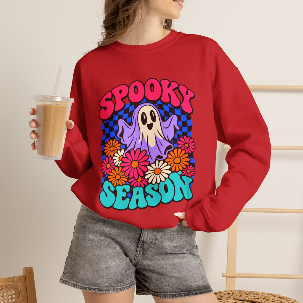 Spooky Season ghost floral Sweatshirt, Cute Ghost Halloween Gift, Colorful Floral Ghost Graphic Tee, Spooky Season Lover Gift
