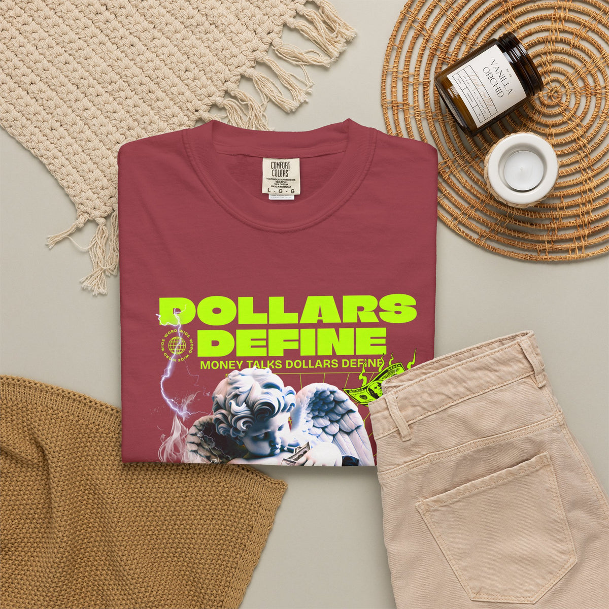 Camiseta de ángel Comfort Colors® Dollars Define Money, camiseta de cultura del esfuerzo, diseño de ropa urbana, regalo motivacional, arte de moda urbana