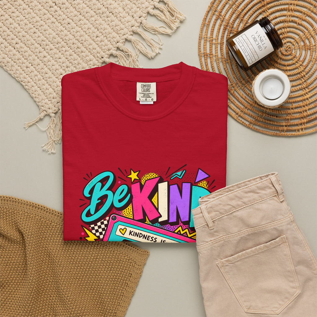 Camiseta Comfort Colors® Be Kind Kindness Is Cool You Can't Rewind, regalo de agradecimiento retro con mensaje de amabilidad, camiseta gráfica positiva con casete de los años 80