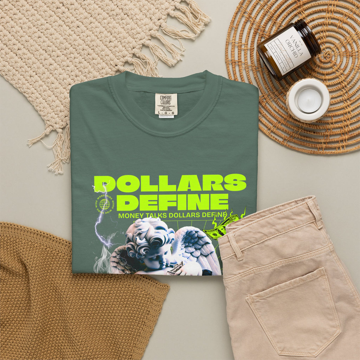 Camiseta de ángel Comfort Colors® Dollars Define Money, camiseta de cultura del esfuerzo, diseño de ropa urbana, regalo motivacional, arte de moda urbana