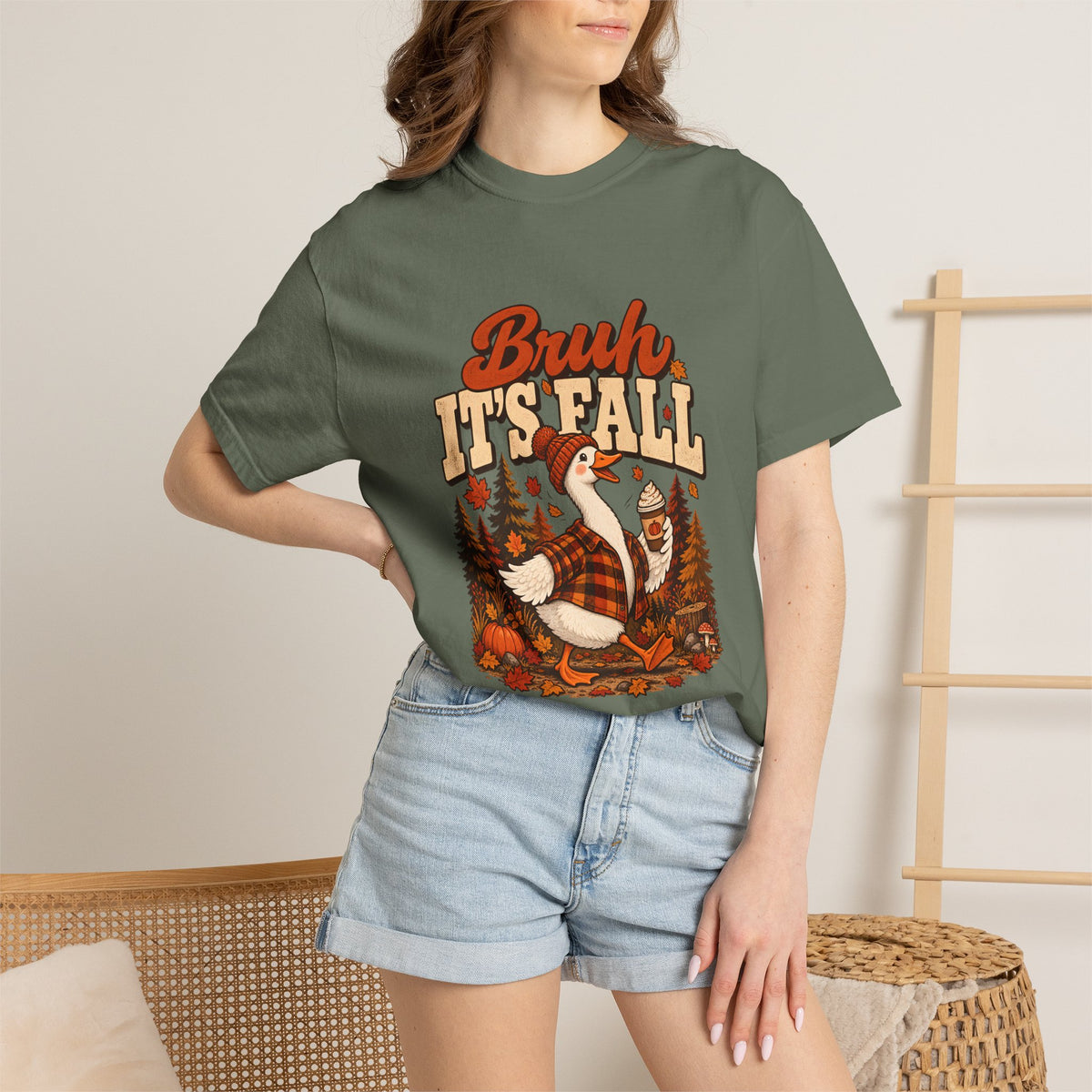 Comfort Colors® Bruh Its Fall T-Shirt, Funny Autumn Goose Lover Gift, Pumpkin Spice Coffee Gift, Retro Cozy Fall Season Graphic Tee