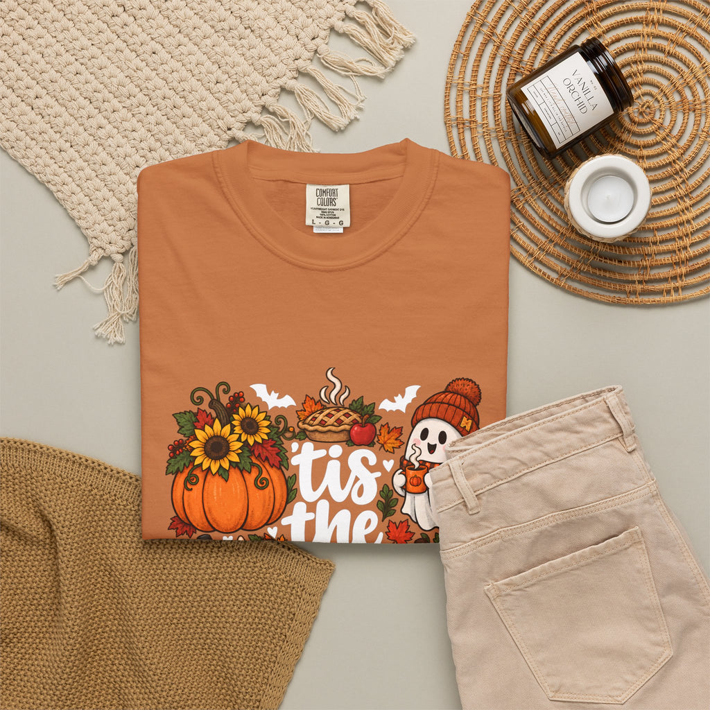 T-shirt Comfort Colors® « Tis the Season », cadeau pour amateur de citrouilles, t-shirt pour l'automne, Thanksgiving et Halloween, t-shirt douillet pour la saison des récoltes pour femmes
