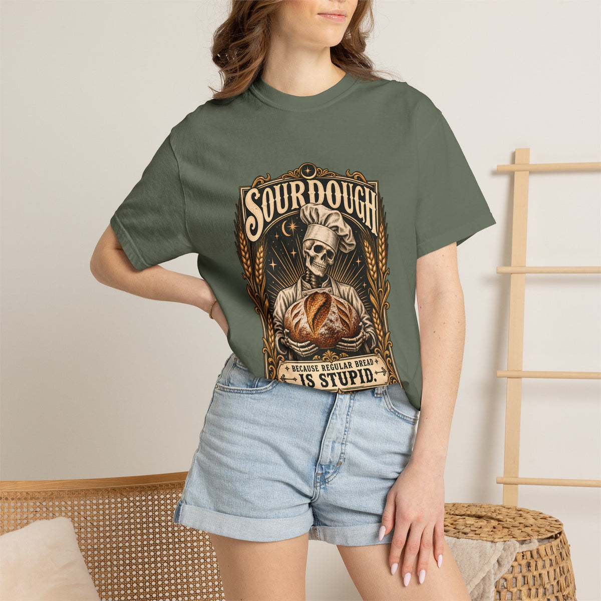 Comfort Colors® Sourdough Because Regular Bread Is Stupid T-Shirt, Funny Sourdough Baker Gift, Skeleton Bread Lover, Baking Humor Shirt