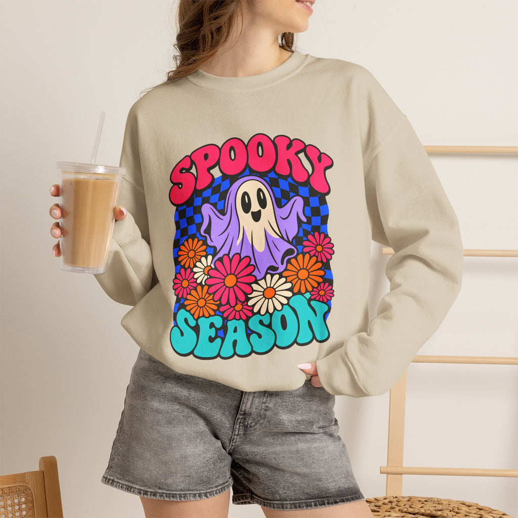 Spooky Season ghost floral Sweatshirt, Cute Ghost Halloween Gift, Colorful Floral Ghost Graphic Tee, Spooky Season Lover Gift