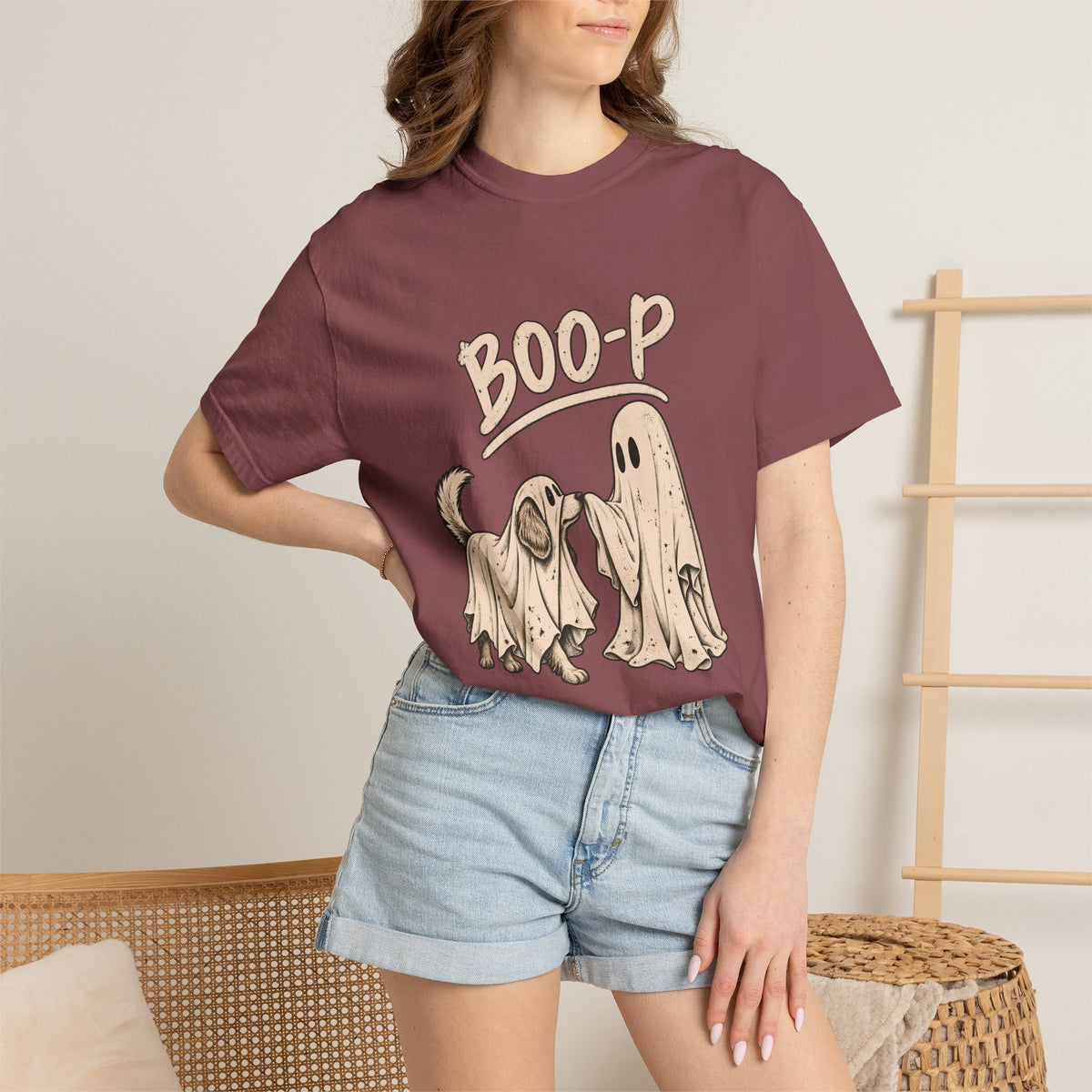 Comfort Colors® Boo-P Dog T-Shirt, Funny Ghost Dog Halloween Gift, Cute Dog Lover Spooky Season Gift, Matching Ghost Costume Graphic Tee