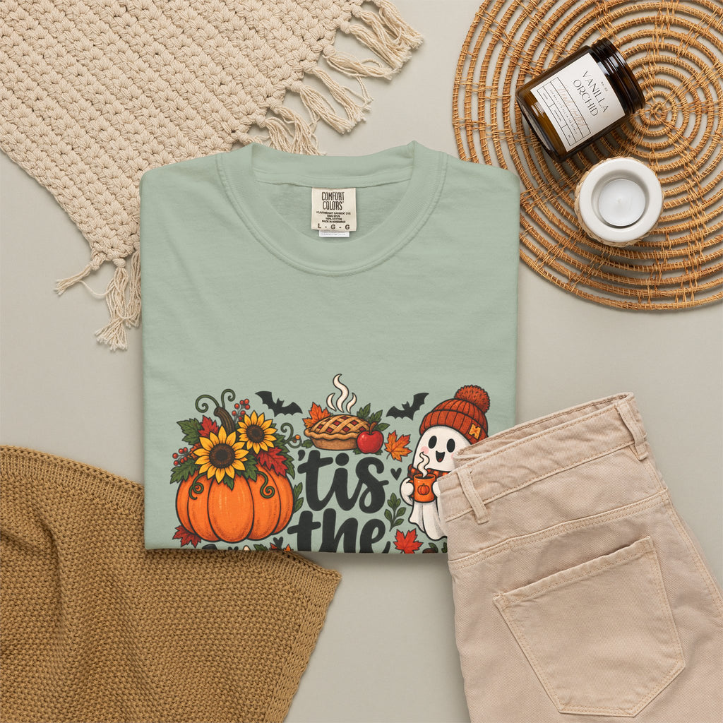 T-shirt Comfort Colors® « Tis the Season », cadeau pour amateur de citrouilles, t-shirt pour l'automne, Thanksgiving et Halloween, t-shirt douillet pour la saison des récoltes pour femmes