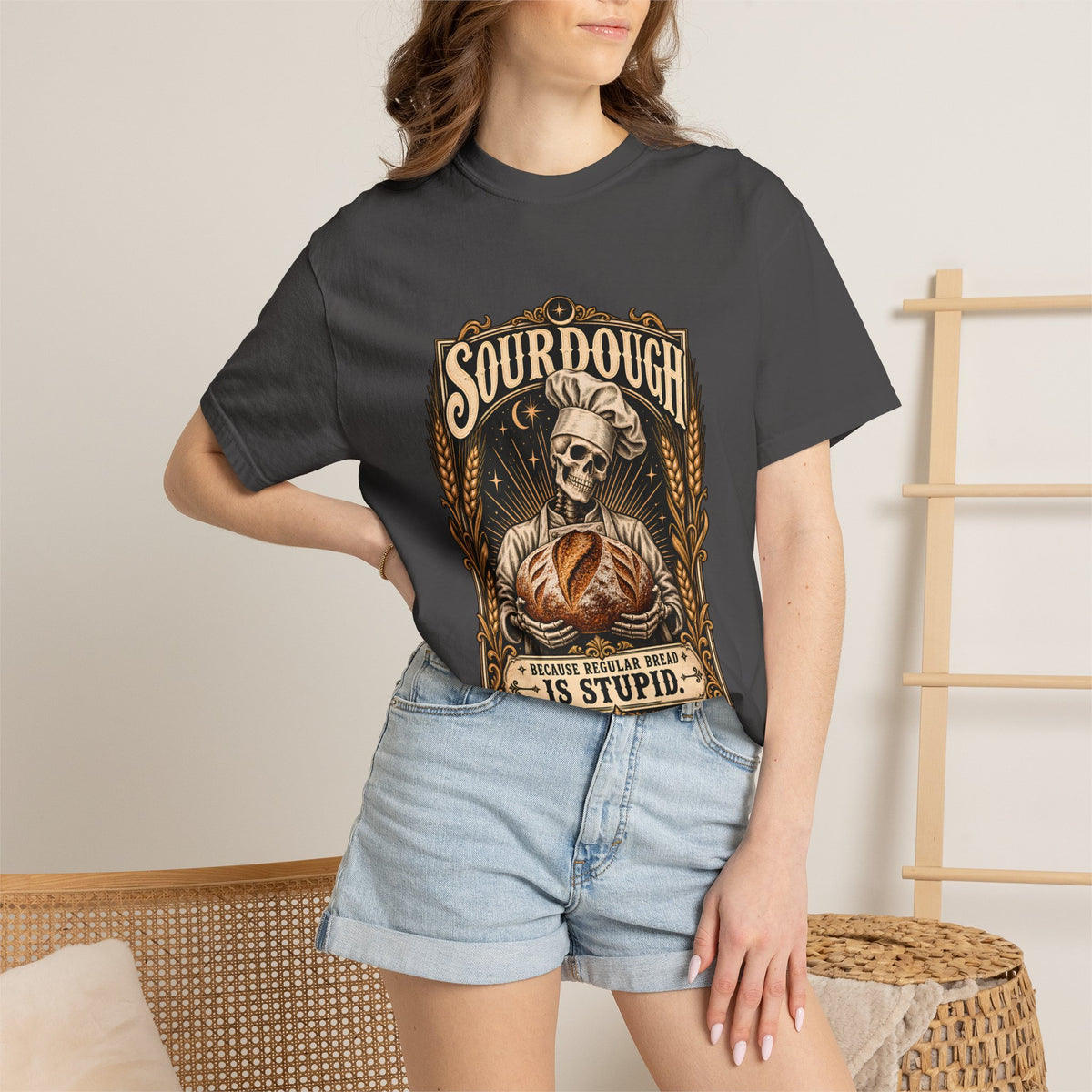 Comfort Colors® Sourdough Because Regular Bread Is Stupid T-Shirt, Funny Sourdough Baker Gift, Skeleton Bread Lover, Baking Humor Shirt
