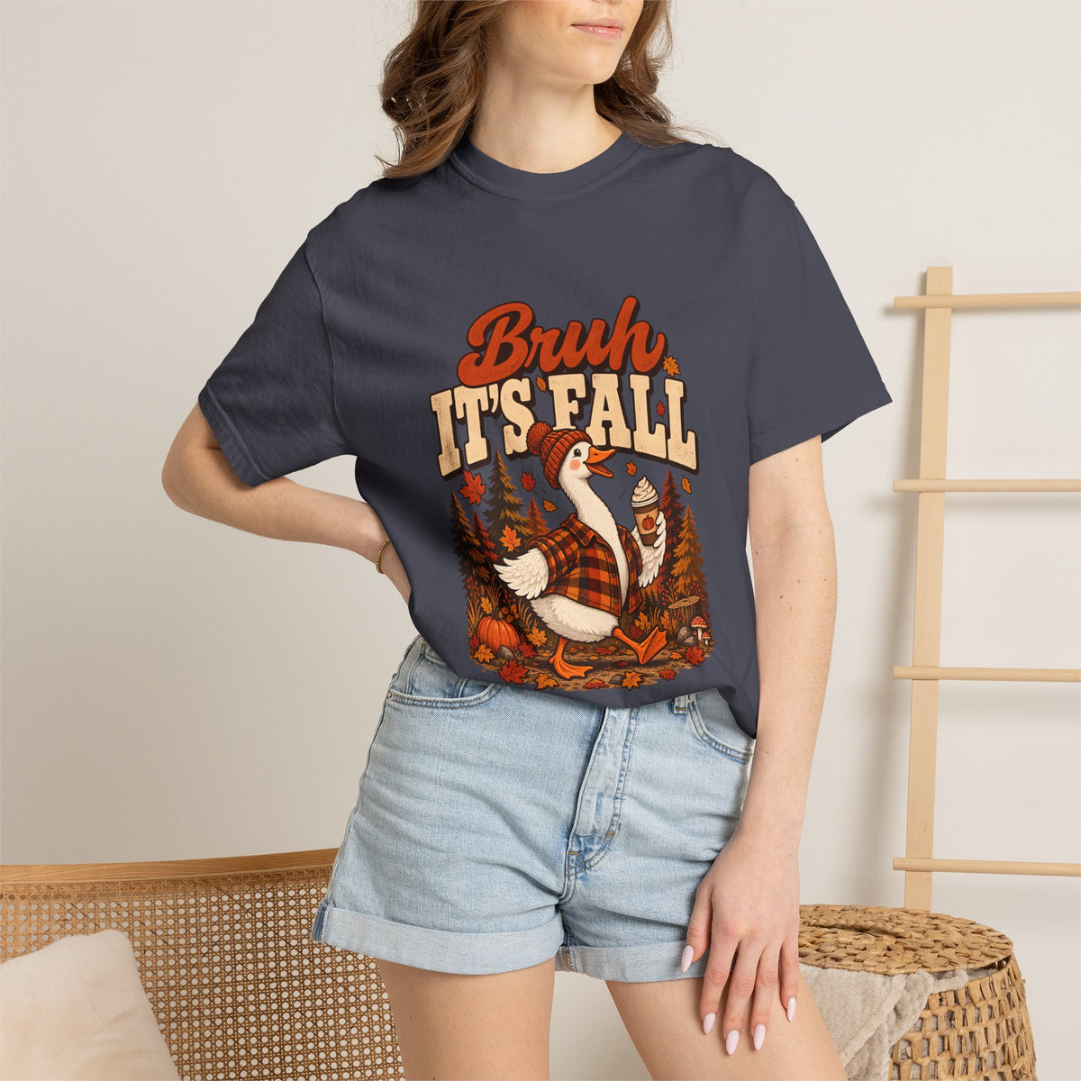 Comfort Colors® Bruh Its Fall T-Shirt, Funny Autumn Goose Lover Gift, Pumpkin Spice Coffee Gift, Retro Cozy Fall Season Graphic Tee