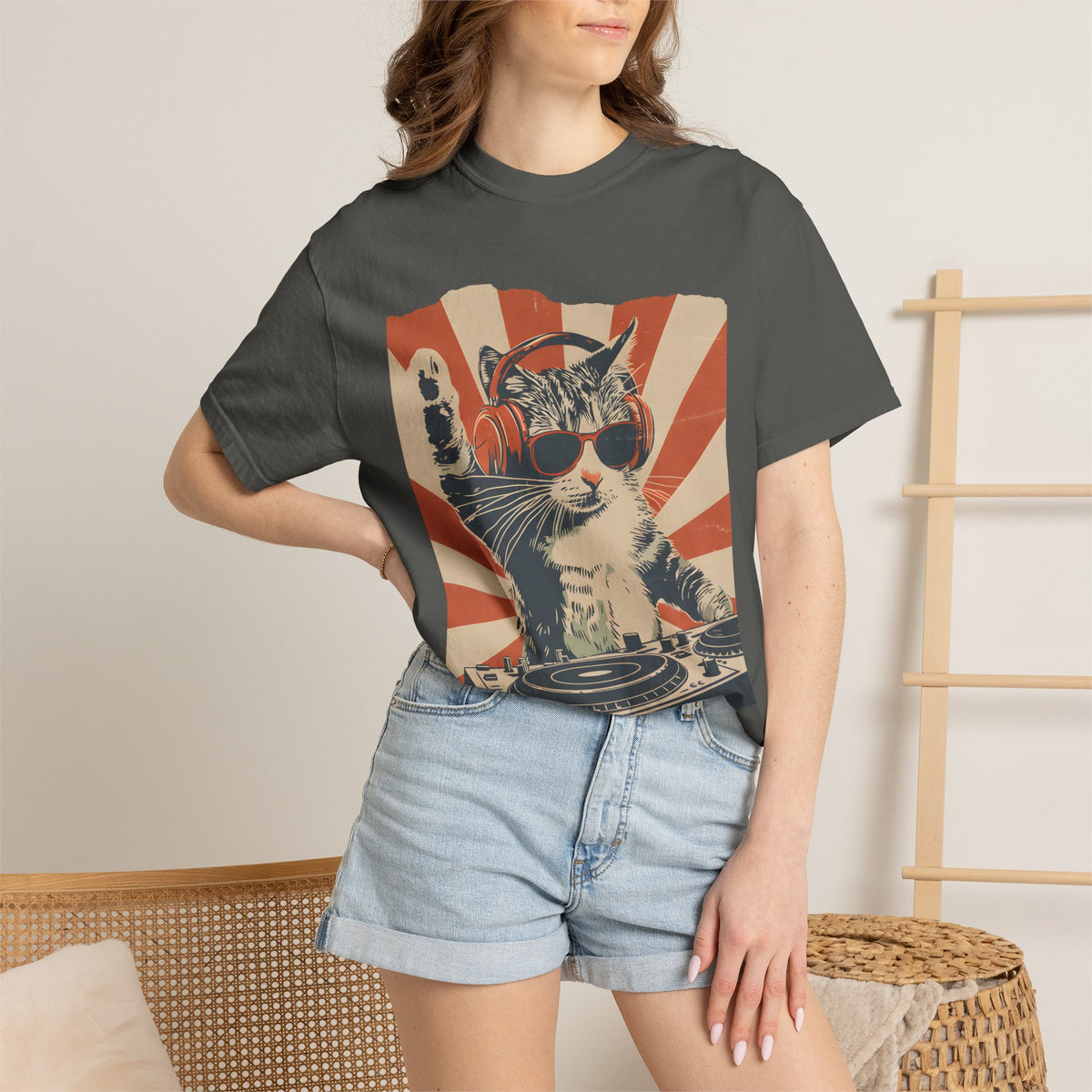 Comfort Colors® Cool DJ Cat Tshirt, Funny Cat With Headphones Shirt, Stylish Cat Lovers Gift, DJ Cat Kitty shirt, Trendy Cat Graphic Shirt