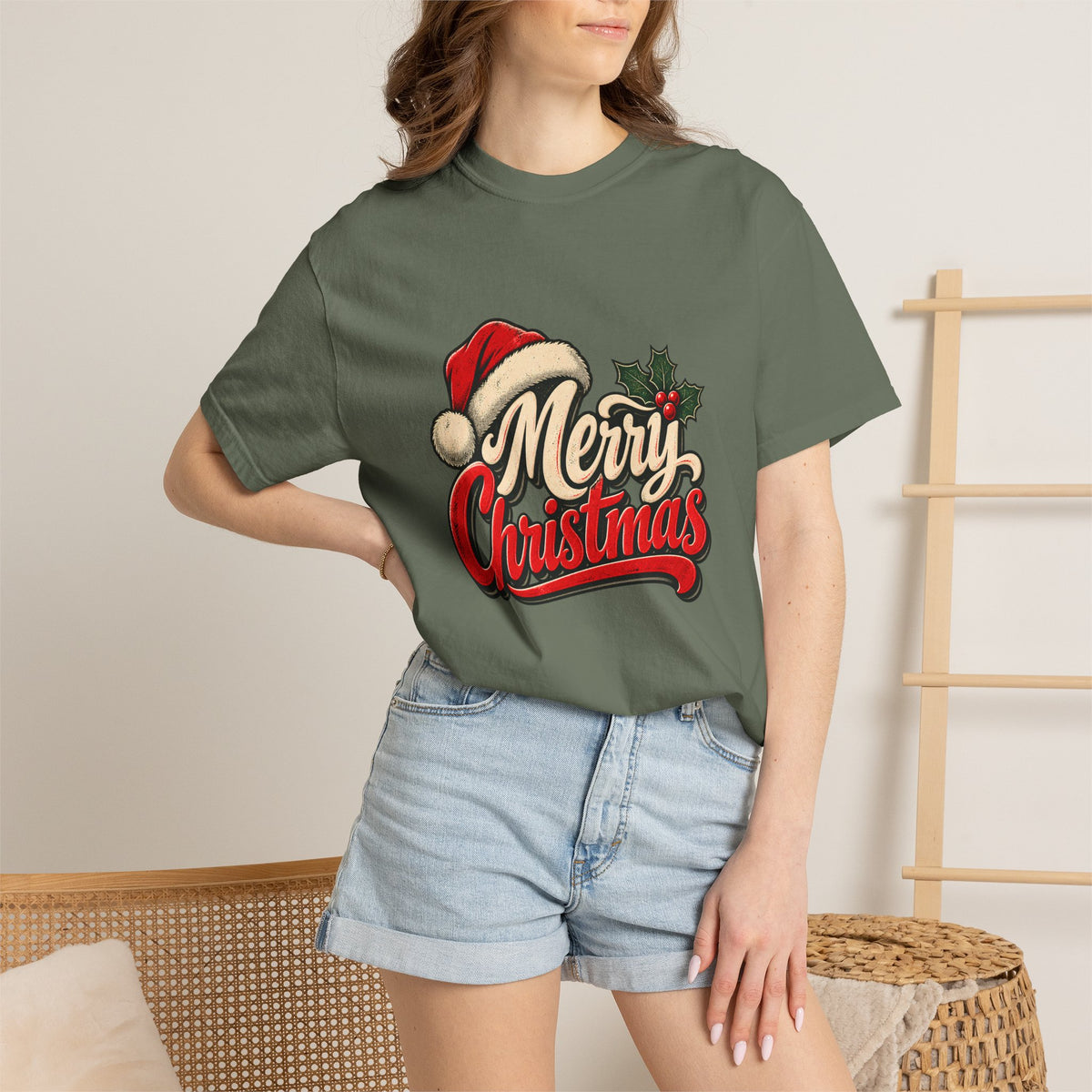 Comfort Colors® Merry Christmas T-Shirt, Vintage Christmas Holiday Gift, Retro Santa Hat Christmas Lover Gift, Festive Holiday Graphic Tee