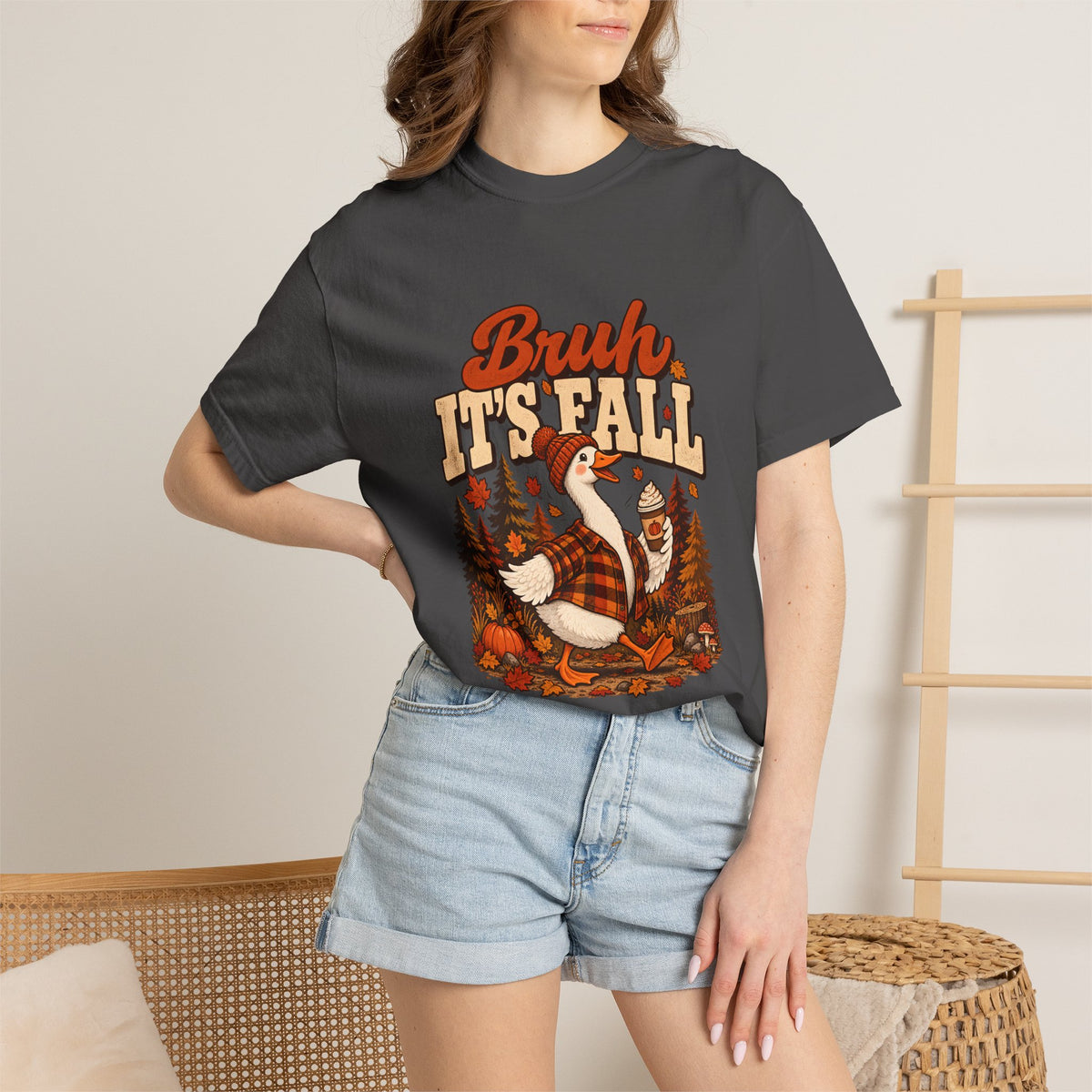 Comfort Colors® Bruh Its Fall T-Shirt, Funny Autumn Goose Lover Gift, Pumpkin Spice Coffee Gift, Retro Cozy Fall Season Graphic Tee