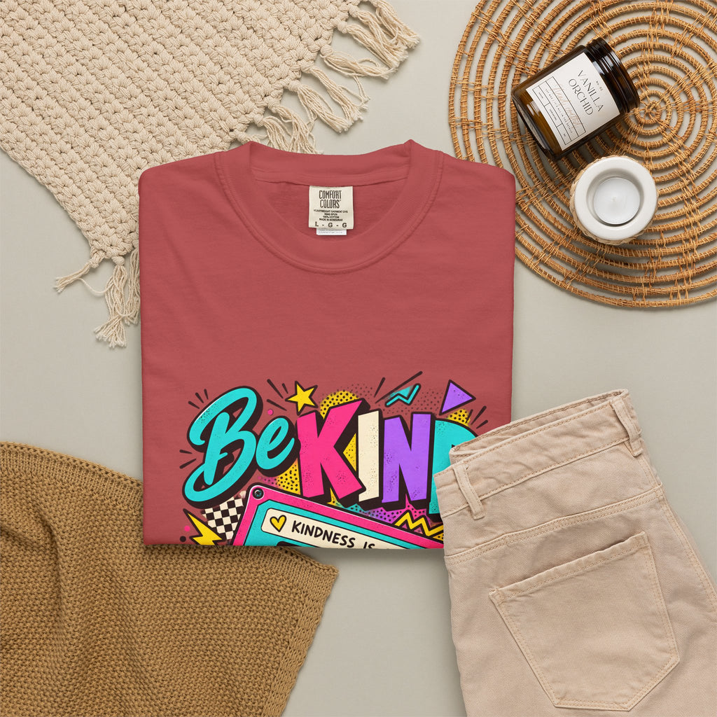 Camiseta Comfort Colors® Be Kind Kindness Is Cool You Can't Rewind, regalo de agradecimiento retro con mensaje de amabilidad, camiseta gráfica positiva con casete de los años 80