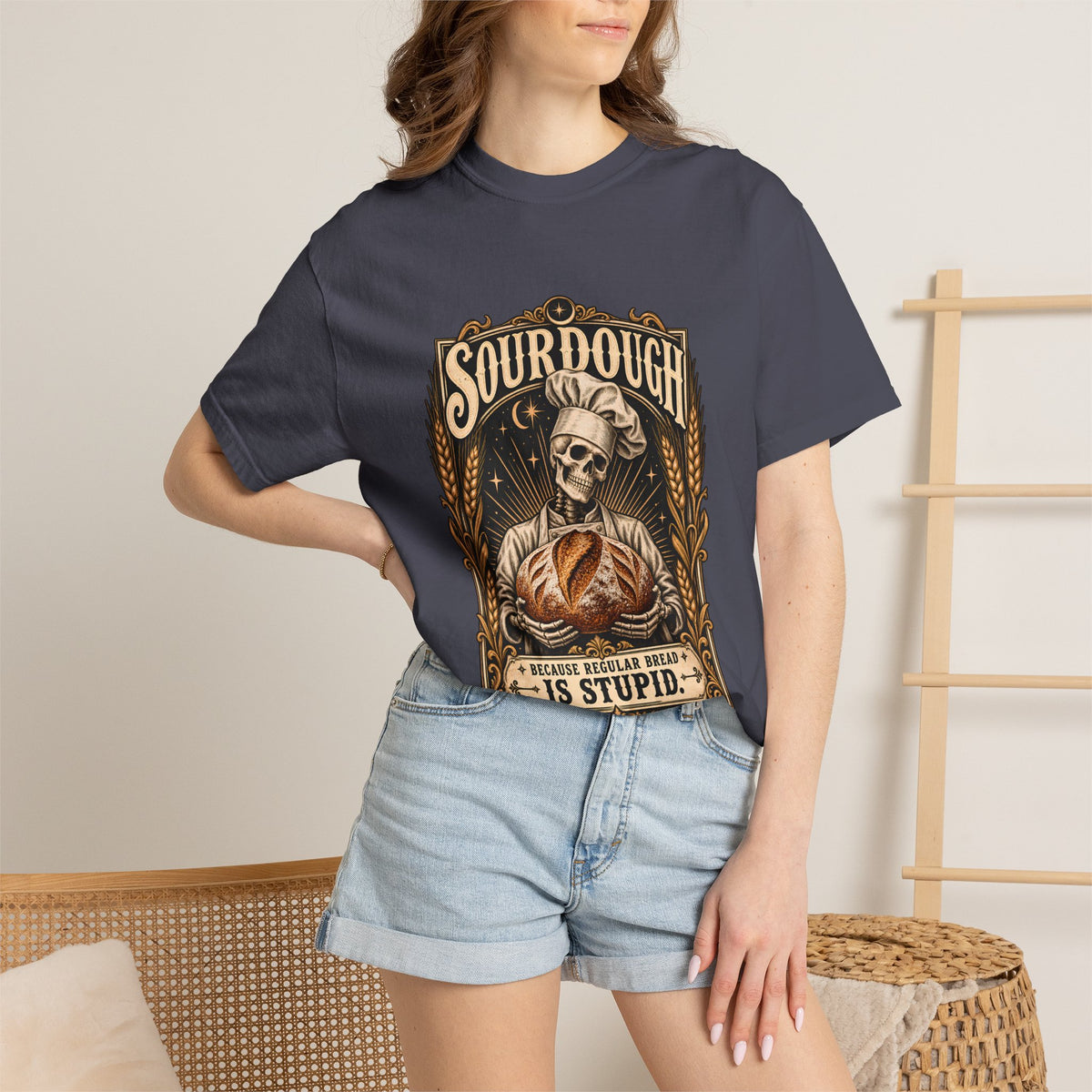 Comfort Colors® Sourdough Because Regular Bread Is Stupid T-Shirt, Funny Sourdough Baker Gift, Skeleton Bread Lover, Baking Humor Shirt