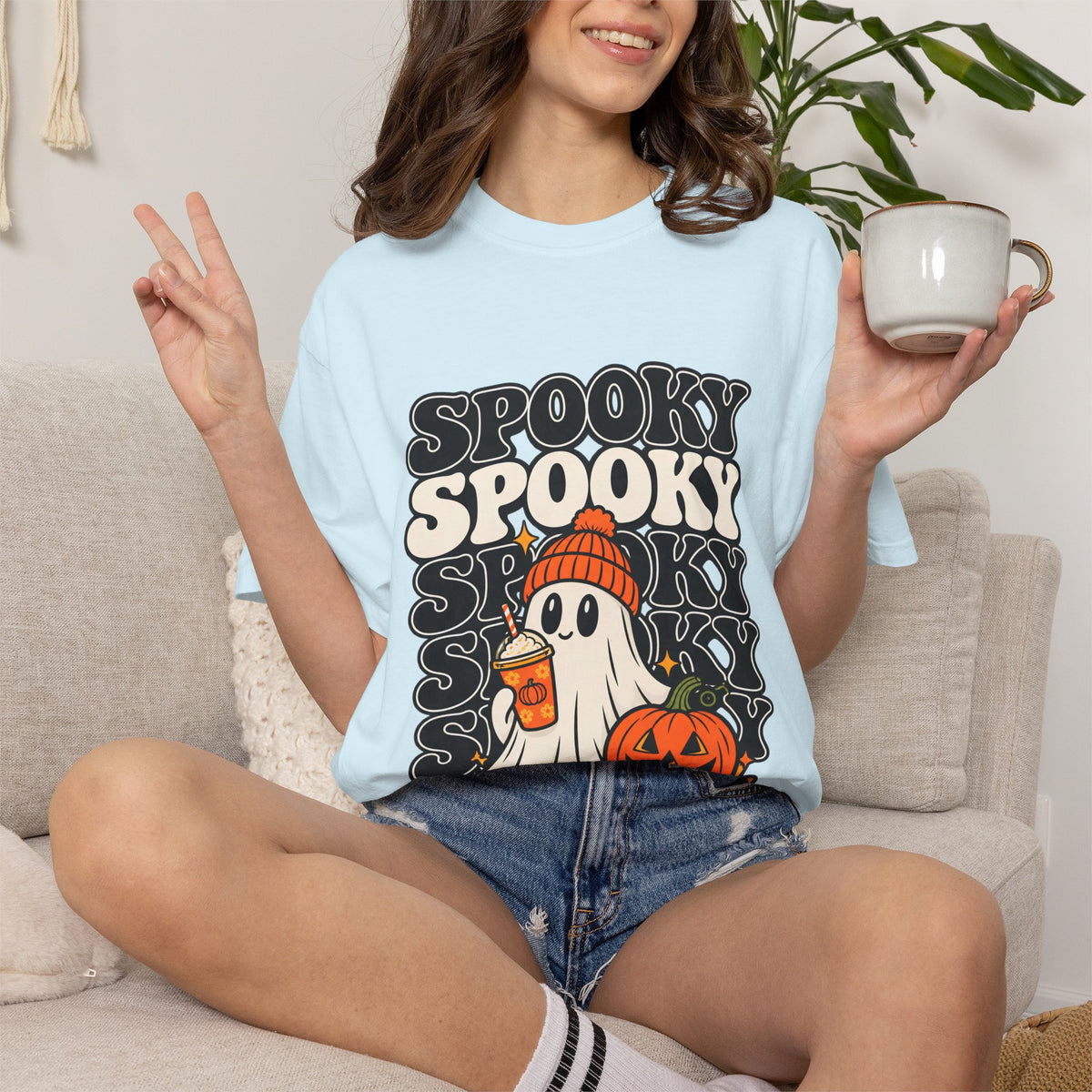 Comfort Colors® Spooky Ghost Pumpkin T-Shirt, Cute Halloween Ghost Gift, Spooky Pumpkin Lover Gift, Vintage Halloween Graphic Tee
