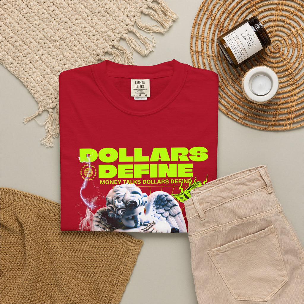 Camiseta de ángel Comfort Colors® Dollars Define Money, camiseta de cultura del esfuerzo, diseño de ropa urbana, regalo motivacional, arte de moda urbana