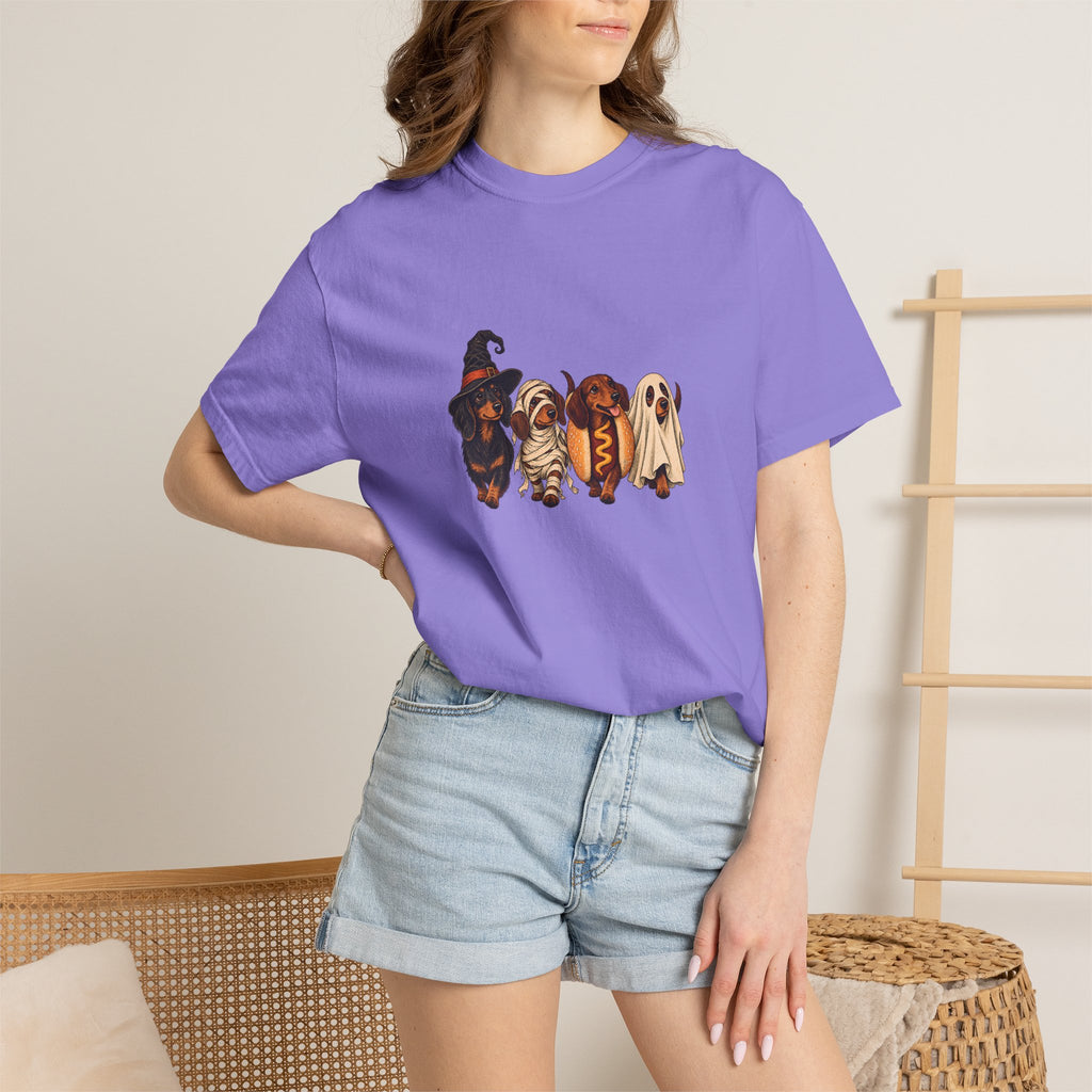 Comfort Colors® Halloween Dachshund T-Shirt, Spooky Wiener Dog Lover Gift, Cute Sausage Dog Costume Shirt, Doxie Halloween Pet Mom Shirt