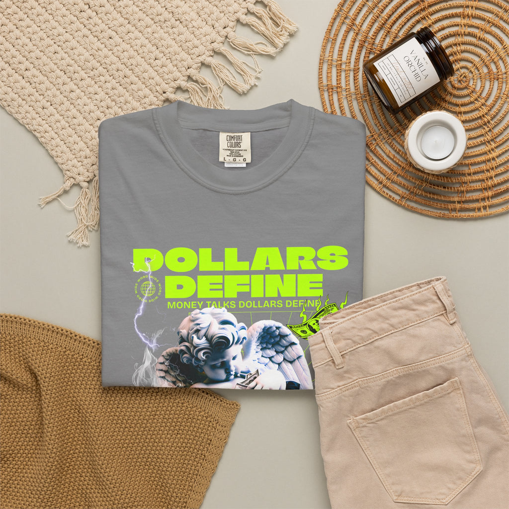 Camiseta de ángel Comfort Colors® Dollars Define Money, camiseta de cultura del esfuerzo, diseño de ropa urbana, regalo motivacional, arte de moda urbana