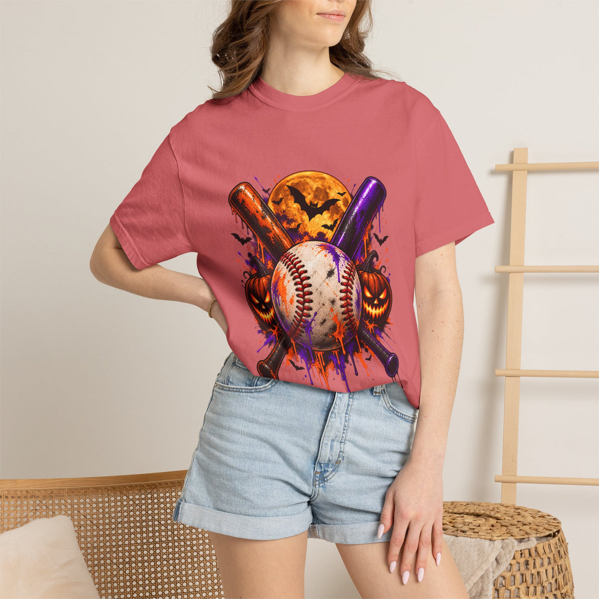 Comfort Colors® Halloween Baseball T-Shirt, Spooky Baseball Player Gift, Pumpkin Baseball Lover Graphic Tee, Halloween Sports Fan Shirt