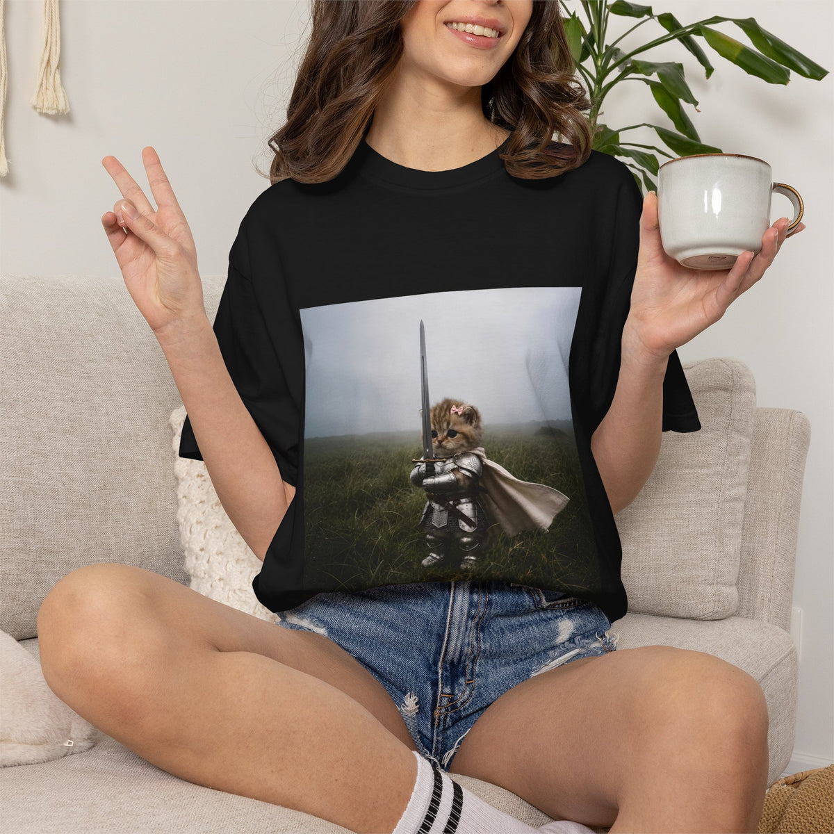 Comfort Colors® Knight Cat with Vintage T-shirt, Meme Kitten T-shirt, Funny Medieval Cat Tee, Cat Lover Gift