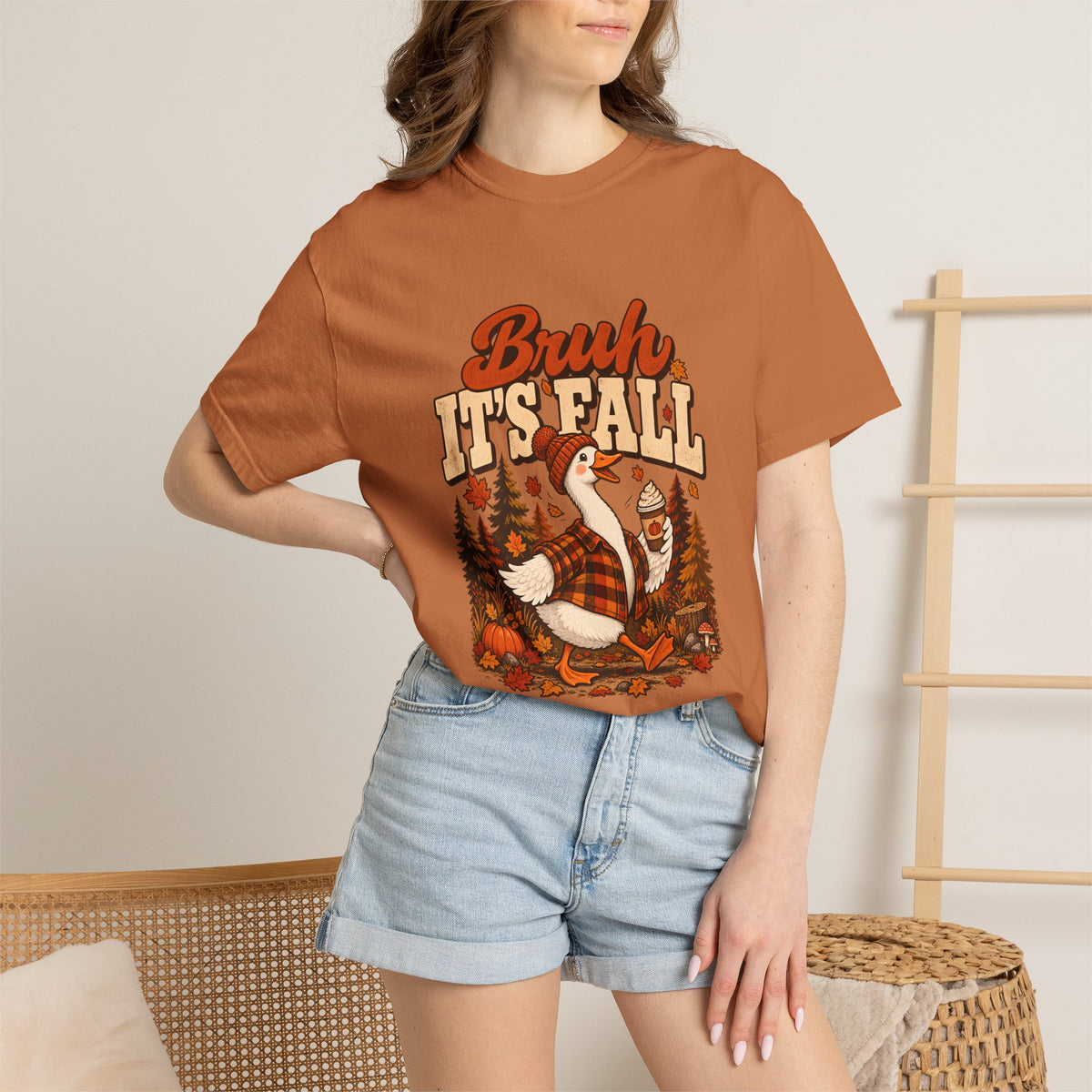 Comfort Colors® Bruh Its Fall T-Shirt, Funny Autumn Goose Lover Gift, Pumpkin Spice Coffee Gift, Retro Cozy Fall Season Graphic Tee