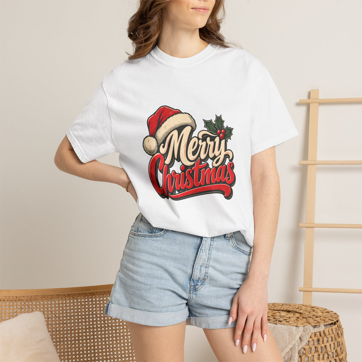 Comfort Colors® Merry Christmas T-Shirt, Vintage Christmas Holiday Gift, Retro Santa Hat Christmas Lover Gift, Festive Holiday Graphic Tee