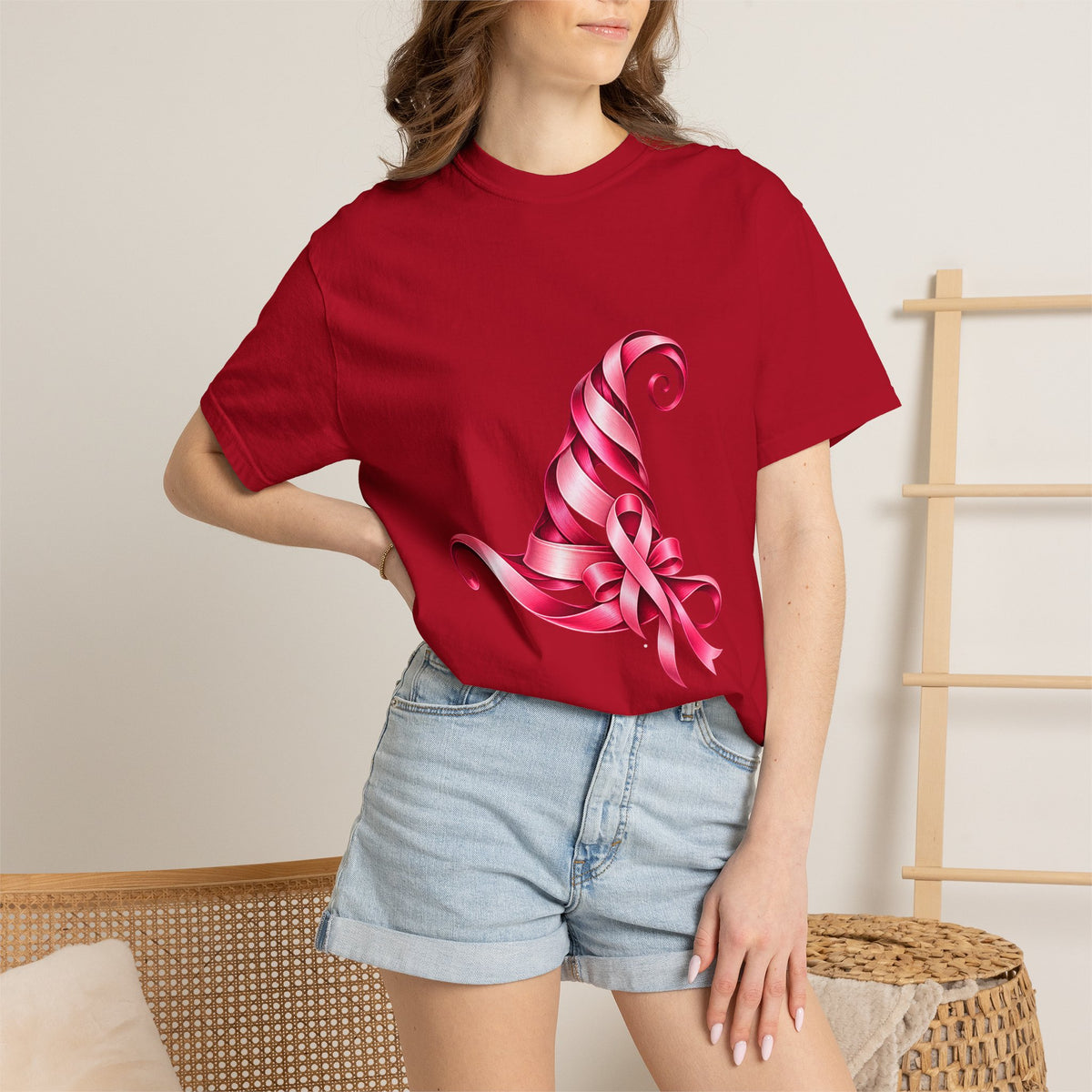 Comfort Colors® Pink Ribbon Witch Hat T-Shirt, Breast Cancer Awareness Gift, Halloween Survivor Support Tee, Pink October Witchy Shirt