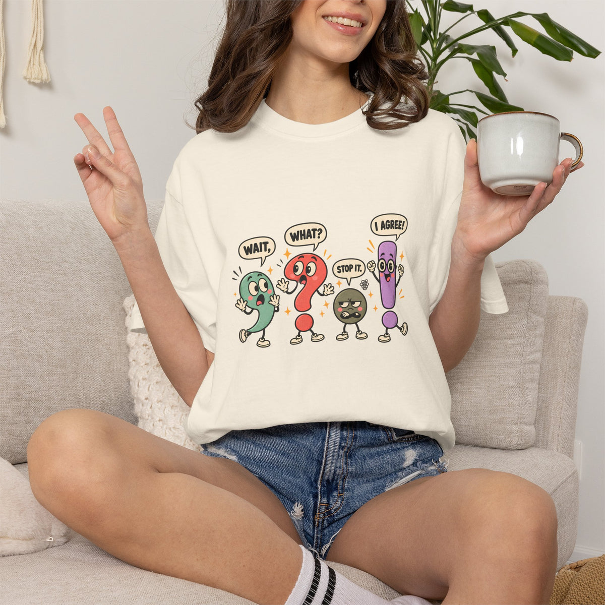 Comfort Colors® Wait What Stop It I Agree T-Shirt, Funny Punctuation Teacher Gift, Grammar Lover Classroom Gift, Cute English Teacher shirt