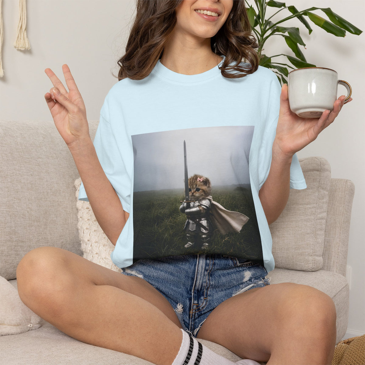 Comfort Colors® Knight Cat with Vintage T-shirt, Meme Kitten T-shirt, Funny Medieval Cat Tee, Cat Lover Gift