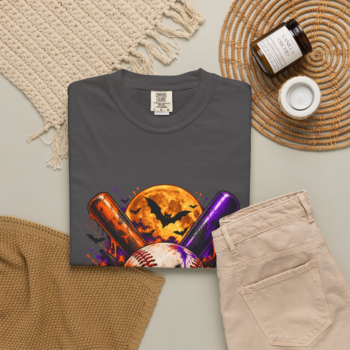 T-shirt de baseball Halloween Comfort Colors®, cadeau de joueur de baseball effrayant, t-shirt graphique pour amateur de baseball citrouille, t-shirt de fan de sport pour Halloween
