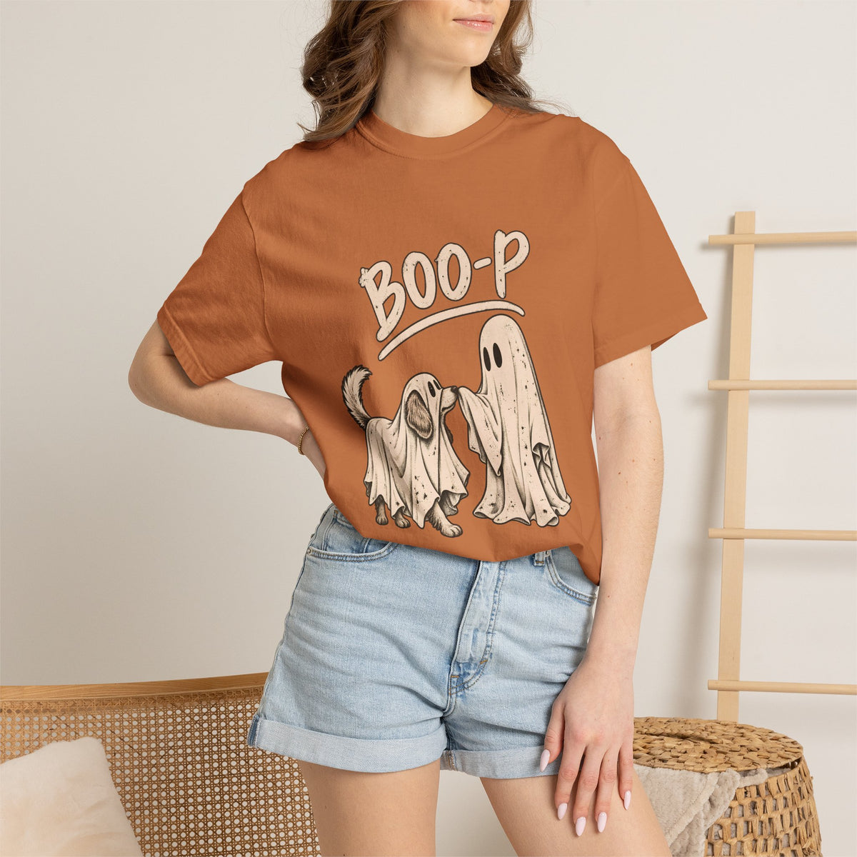 Comfort Colors® Boo-P Dog T-Shirt, Funny Ghost Dog Halloween Gift, Cute Dog Lover Spooky Season Gift, Matching Ghost Costume Graphic Tee