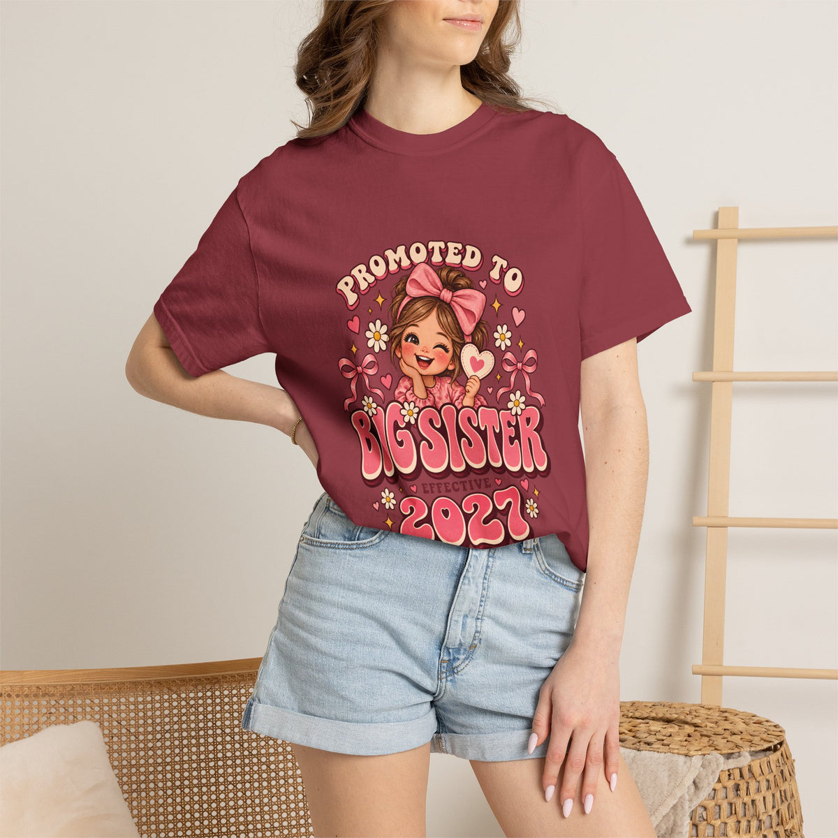 T-shirt Comfort Colors® « Promue grande sœur » effectif en 2027, cadeau d'annonce de nouvelle fratrie, t-shirt graphique pour annonce de grossesse grande sœur