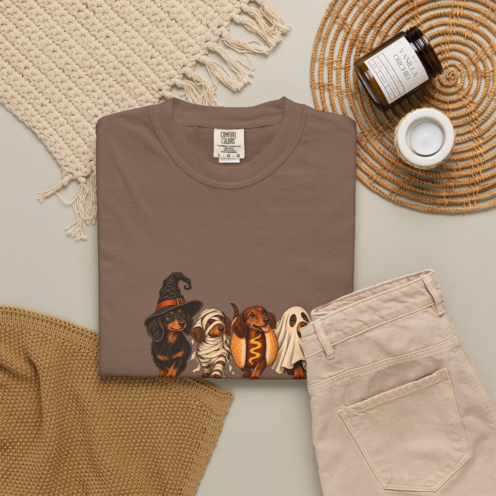 Comfort Colors® Halloween Dachshund T-Shirt, Spooky Wiener Dog Lover Gift, Cute Sausage Dog Costume Shirt, Doxie Halloween Pet Mom Shirt
