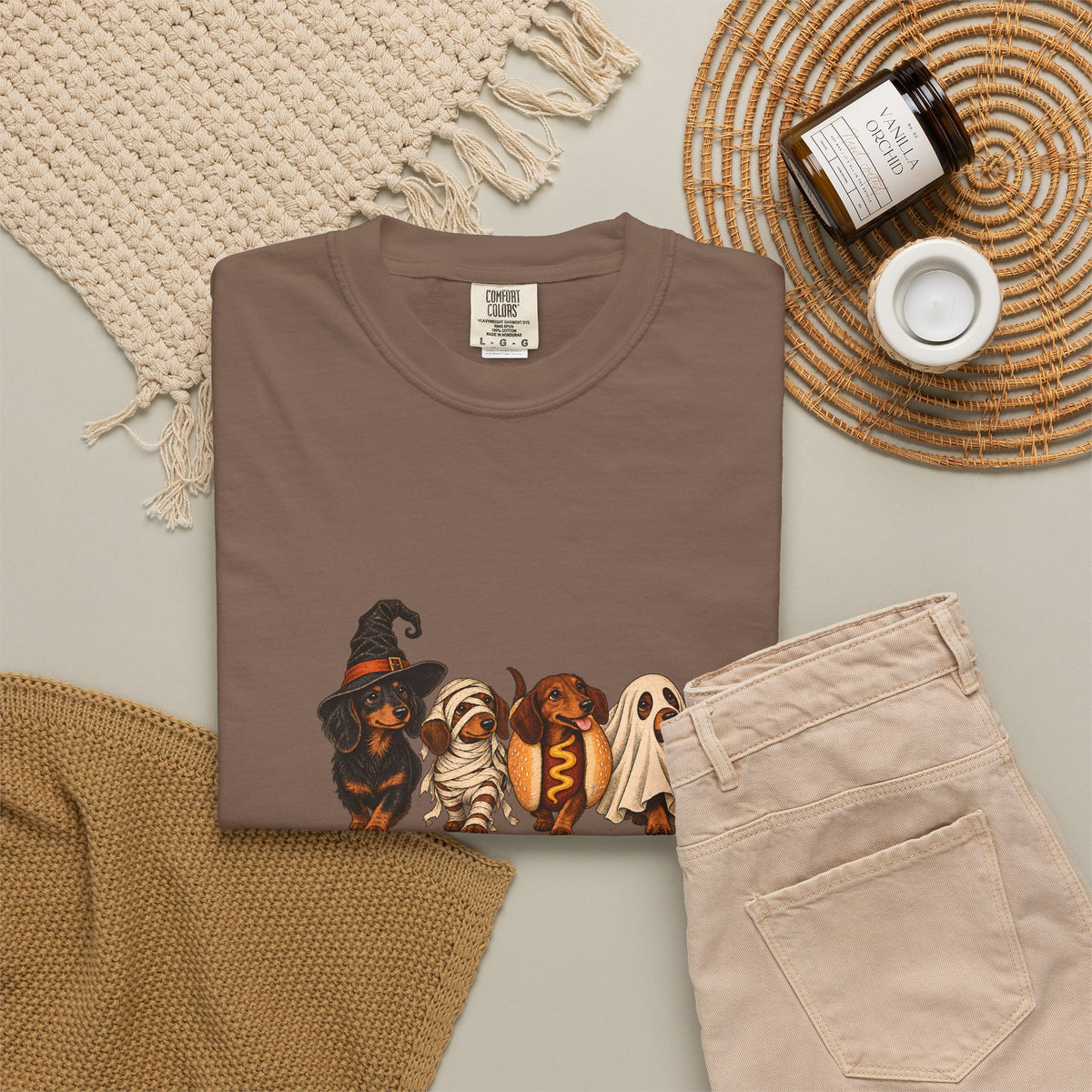 Comfort Colors® Halloween Dachshund T-Shirt, Spooky Wiener Dog Lover Gift, Cute Sausage Dog Costume Shirt, Doxie Halloween Pet Mom Shirt
